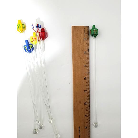 ArtGlass Dreidel Swizzle Sticks Set of 6 Hanukkah Drink Stirrers Vtg Party Décor - Picture 13 of 14
